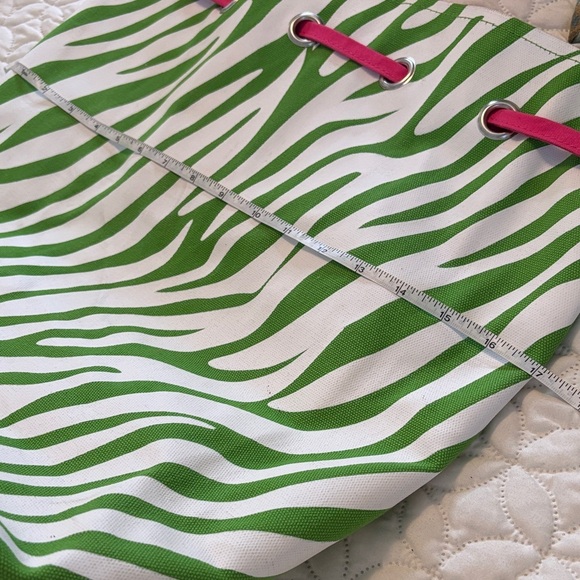 Green and Pink Zebra Print Tote Bag Over the Shoulder 17 x 19 inches Drawstring - Picture 7 of 11
